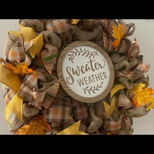 Homemade burlap fall wreath.